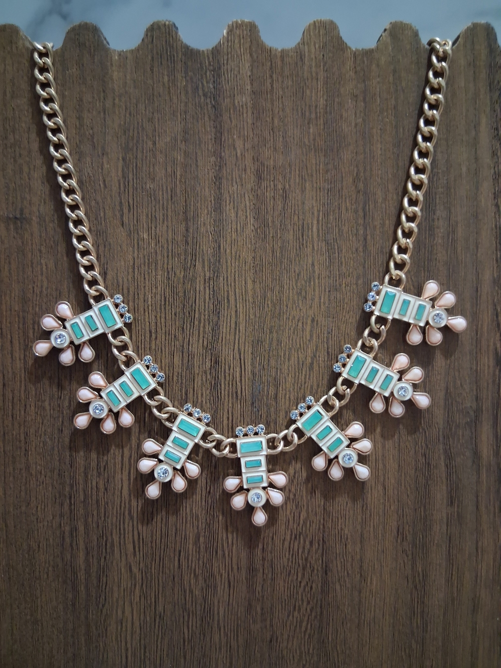 Plunder Gold-Tone Necklace with Mint Green and Blush Pink Accents